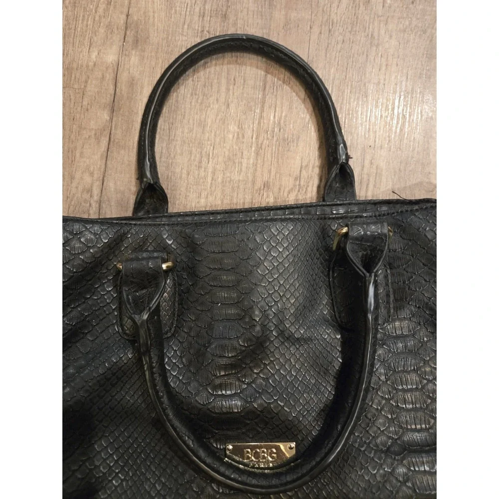 BCBG Paris Black Faux Snakeskin Handbag